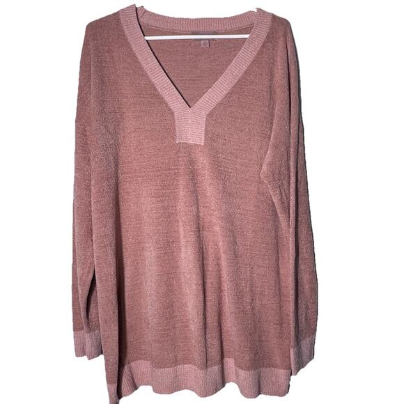 Barefoot Dreams CozyChic Ultra Lite Mauve V-Neck Sweater XL Cozy Soft Slouchy - Picture 1 of 5